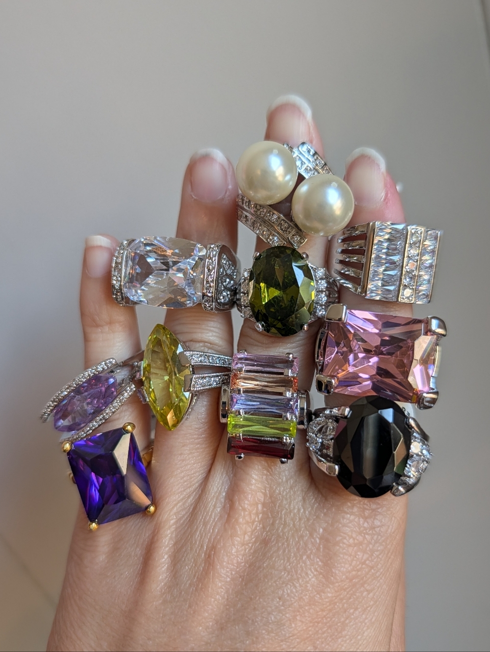 Vintage 90s Rhodium Plated Size 7 Statement Rings